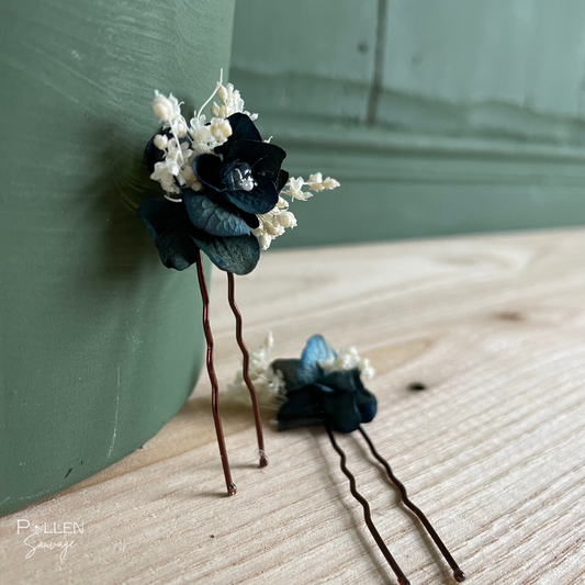 Lot de 2 épingles à cheveux en fleurs séchées bleues