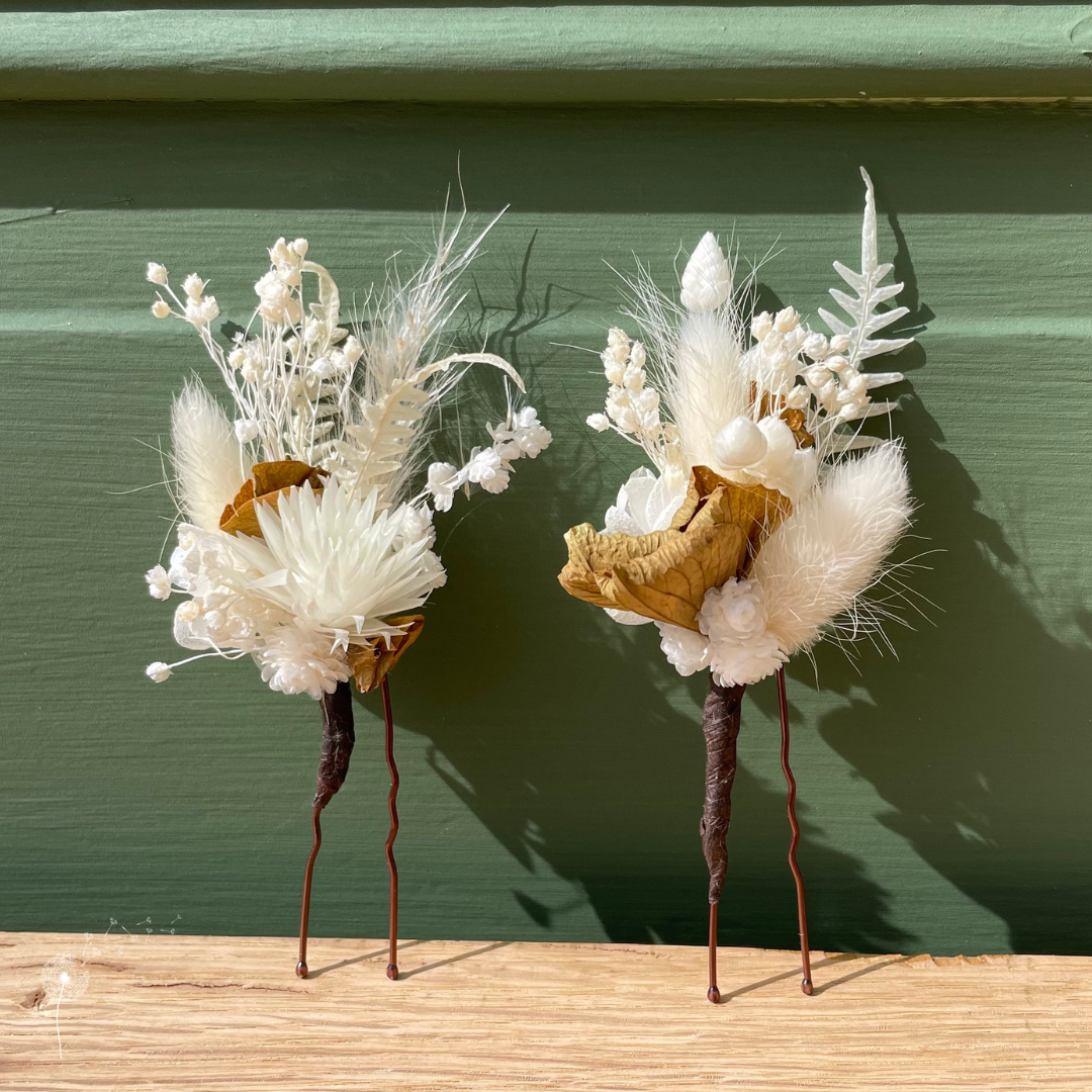 Lot de 2 épingles à cheveux en fleurs séchées et stabilisées