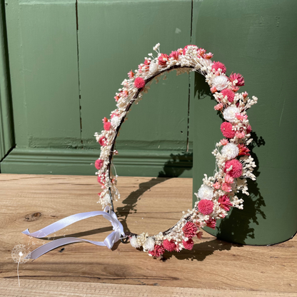 Couronne de tête en fleurs séchées - rose & blanc