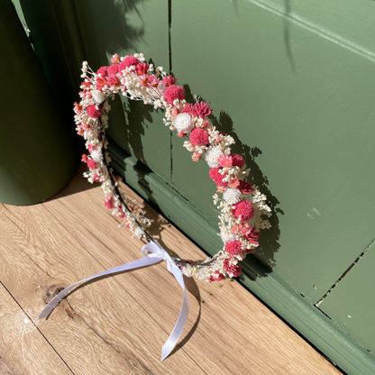 Couronne de tête en fleurs séchées - rose & blanc