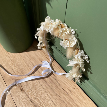 Couronne de tête en fleurs séchées - blanche