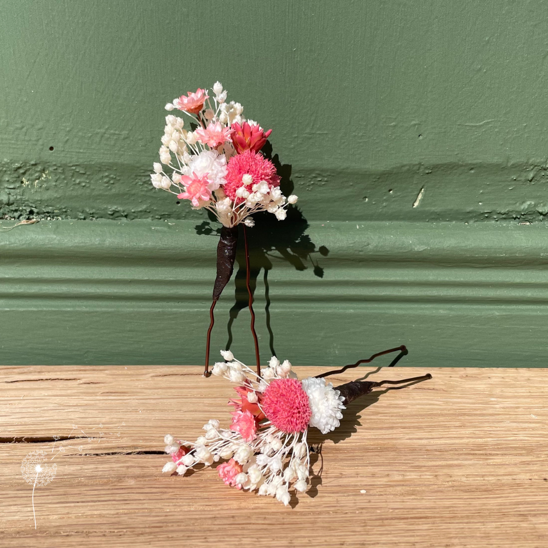 Lot de 2 épingles à cheveux en fleurs séchées et stabilisées - rose