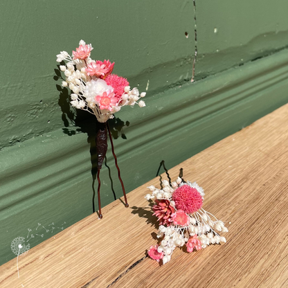 Lot de 2 épingles à cheveux en fleurs séchées et stabilisées - rose