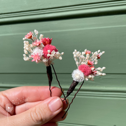 Lot de 2 épingles à cheveux en fleurs séchées et stabilisées - rose