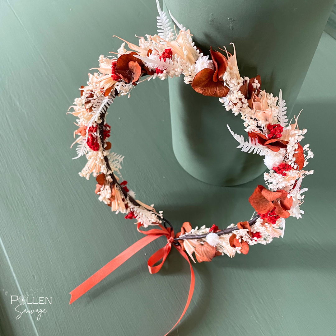 Couronne de tête en fleurs séchées - terracotta