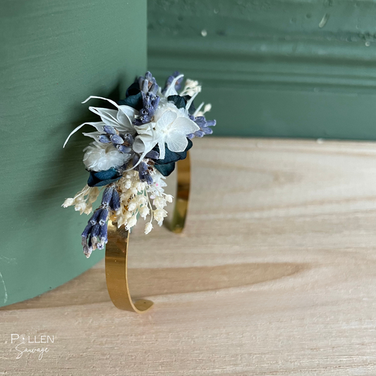 Jonc doré avec fleurs bleues